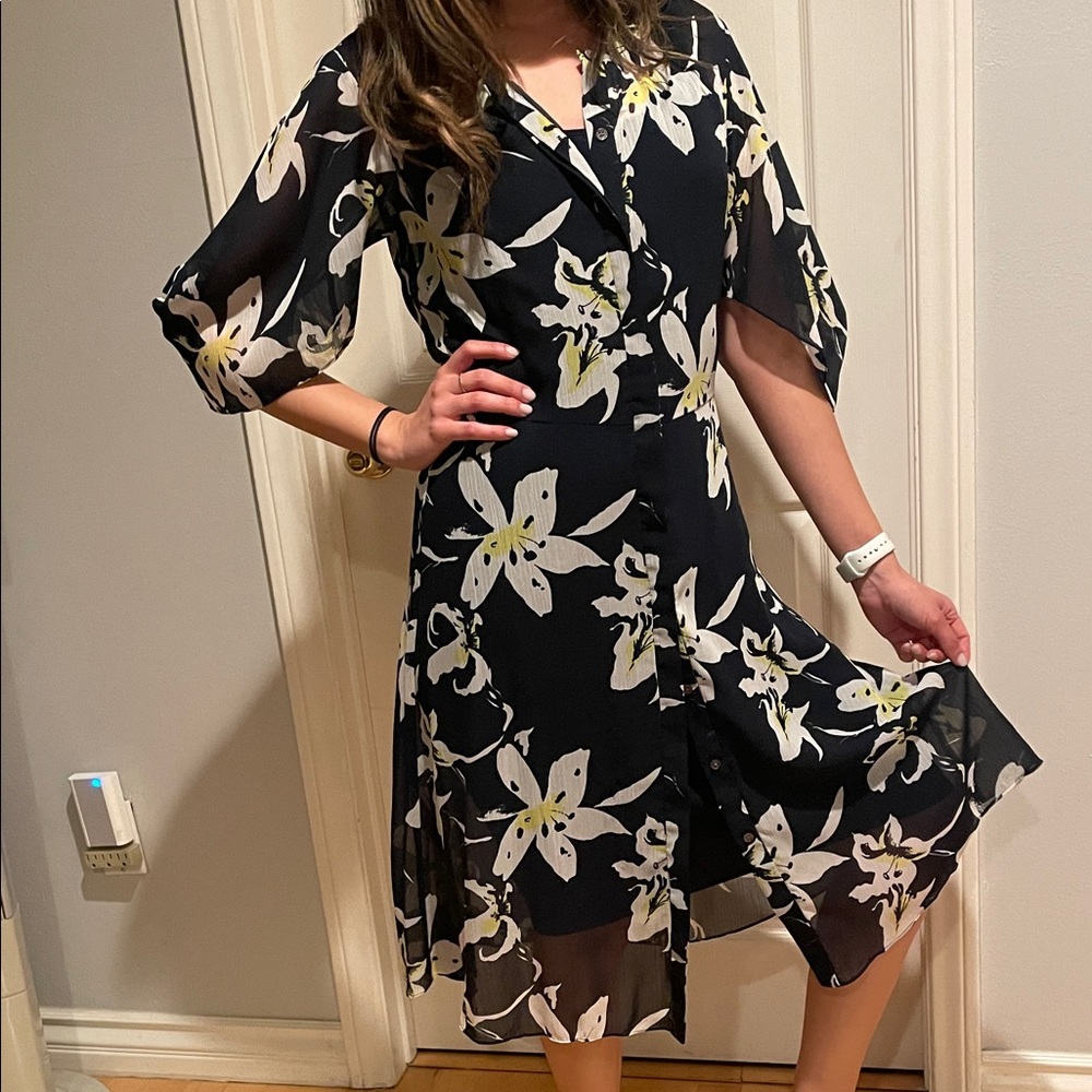 Club Monaco Black Floral Midi Dress